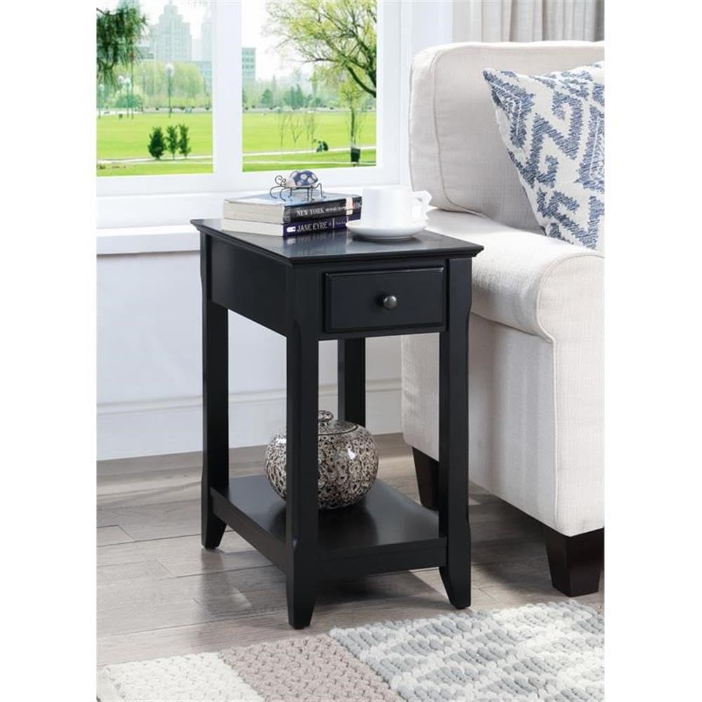 Acme Bertie Wooden Accent Table With Storage Drawer And 1 Tier Shelf In Black
