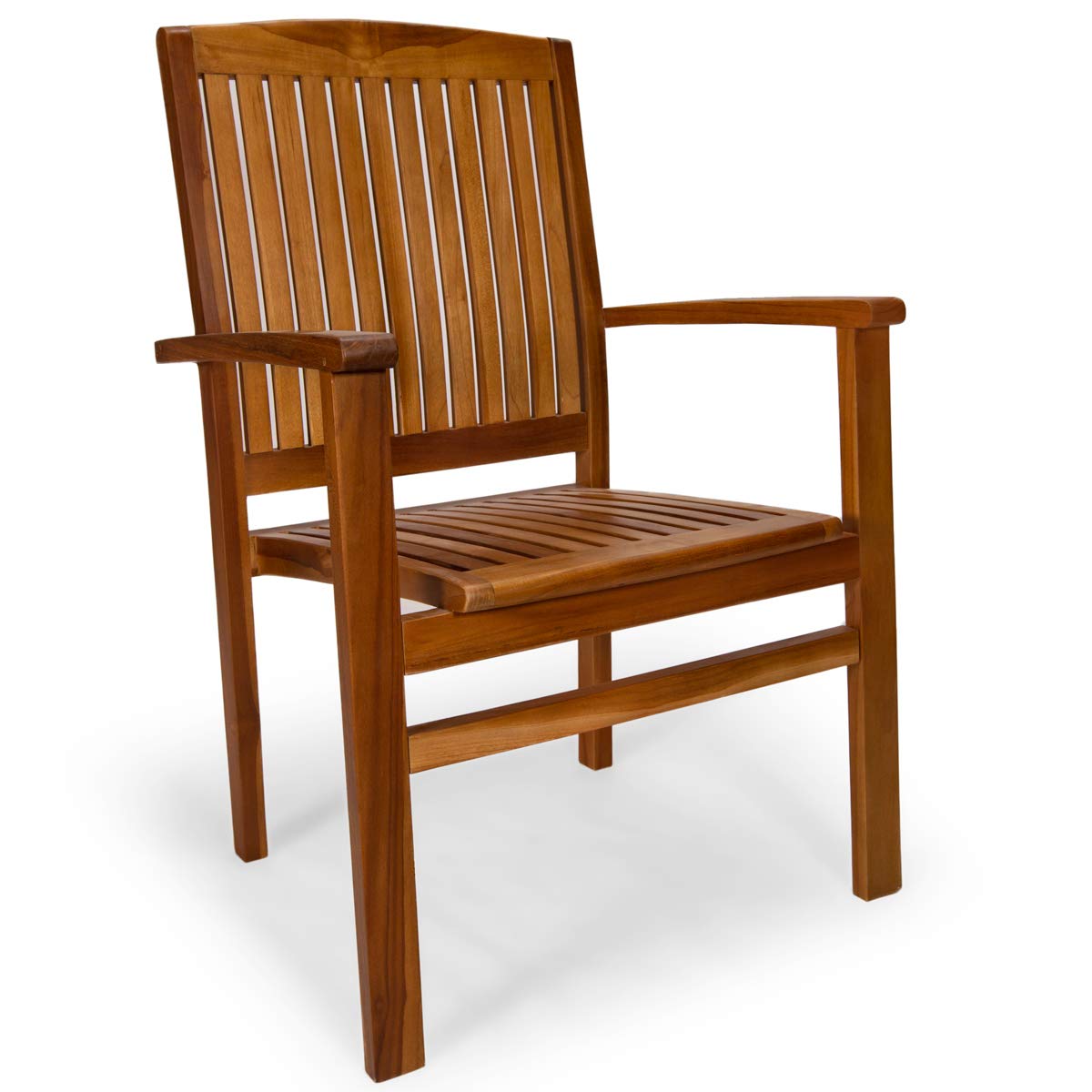 All Things Cedar TD24 Teak Stackable Arm Chair | Indonesian Teak Java Finish | Solid Brass Fittings | Mortise & Tenon Joinery | Outdoor Patio Chairs | Stackable for Storage | 25x23x37
