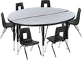 Flash Furniture 47.5" Circle Wave Collaborative Laminate Activity Table Set With 14" Student Stack Chairs, Grey/Black