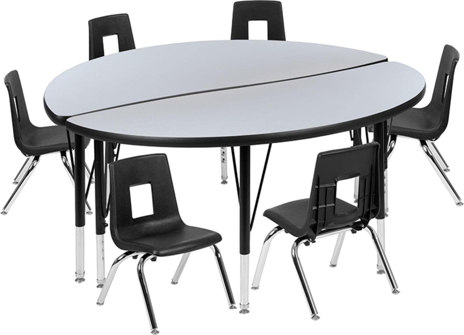 Flash Furniture 47.5" Circle Wave Collaborative Laminate Activity Table Set With 14" Student Stack Chairs, Grey/Black