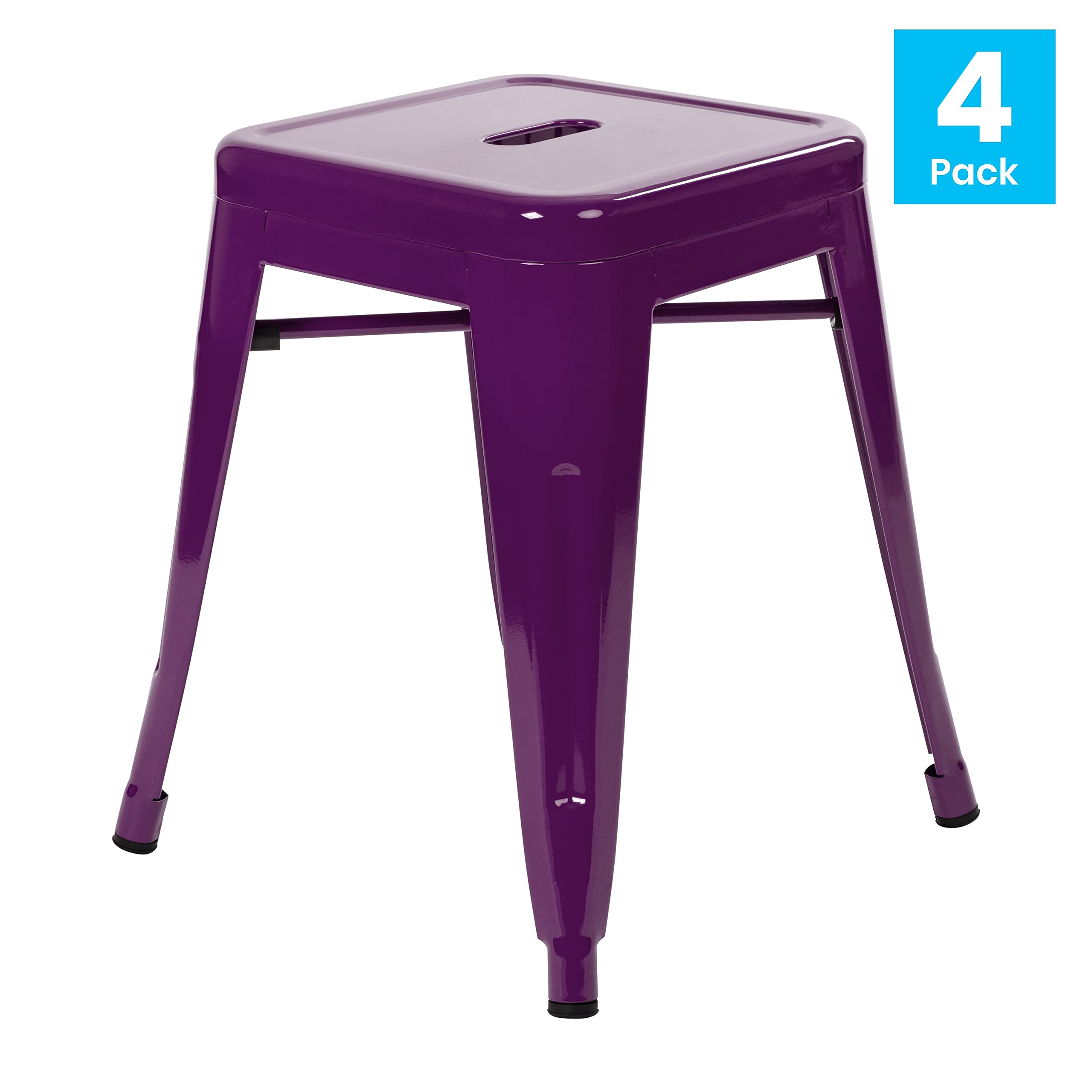 Flash Furniture Metal Dining Table Height Stool - Backless Purple Kai Commercial Grade Stool - 18 Inch Stackable Dining Chair - Set of 4