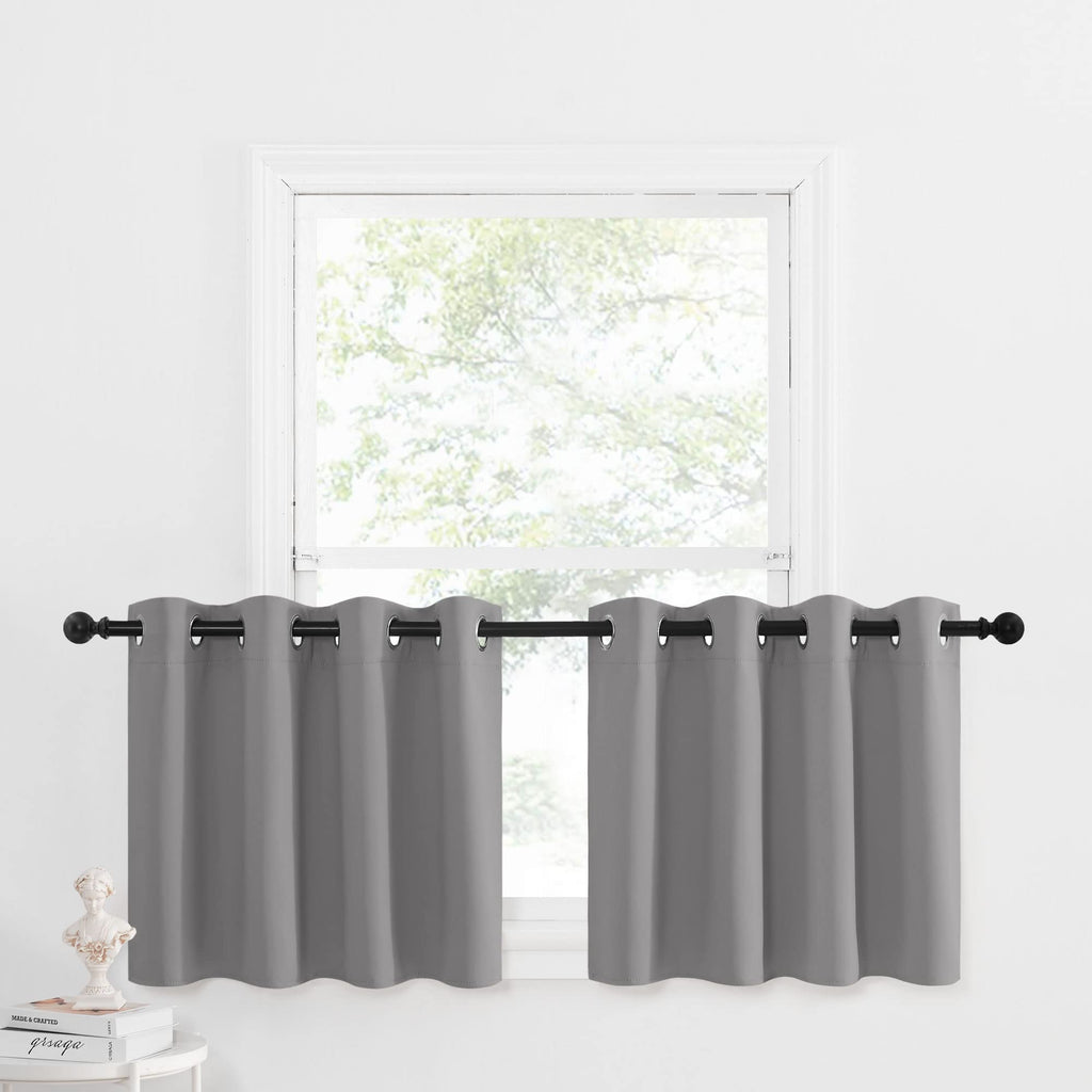 Nicetown Short Blackout Tiers Curtains For Small Window, 24 Inch Length Blackout Kirchen Curtain Sink Over Thermal Insulated Room Darkening Grommet For Bedroom (52' W Per Panle, 2 Pcs, Silver Grey)