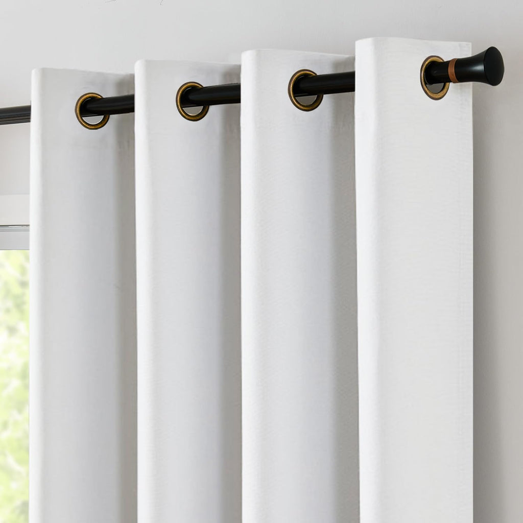 Jinchan 100% Blackout Curtain 84 Inches Long White Curtain For Bedroom Living Room Linen Textured Thermal Insulated Curtain Grommet Top Window Drape 1 Panel White