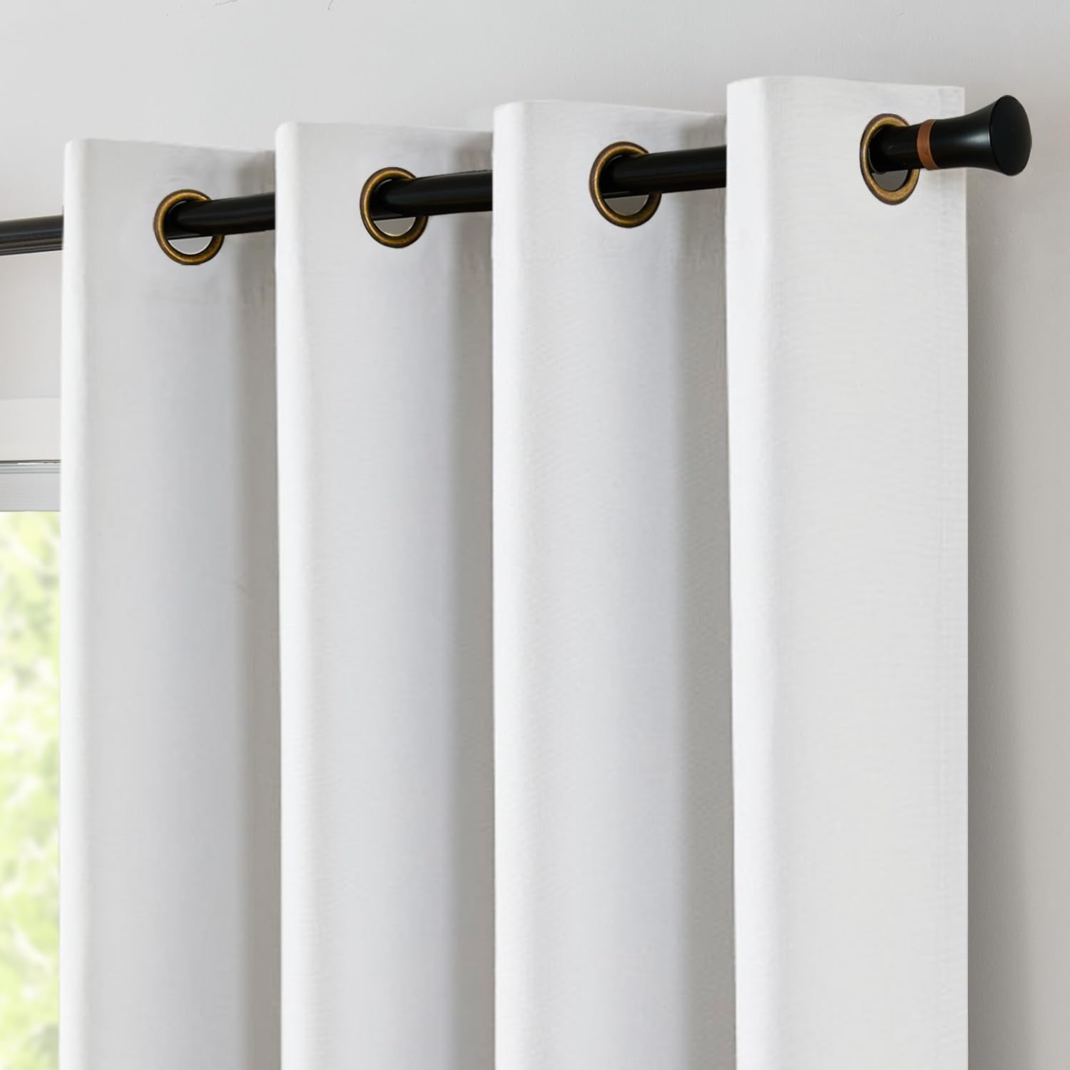 Jinchan 100% Blackout Curtain 84 Inches Long White Curtain For Bedroom Living Room Linen Textured Thermal Insulated Curtain Grommet Top Window Drape 1 Panel White