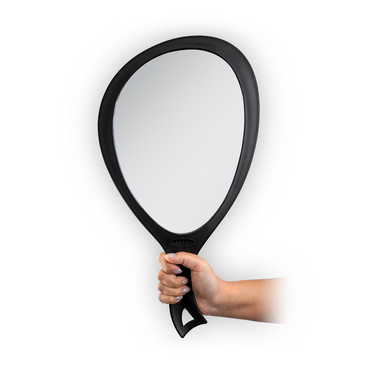 Zadro Salon Professional Extra Large Hand Mirror with Handle, 10'' W x 19'' L, Multi-Purpose Oval Handheld Mirror with New Disto