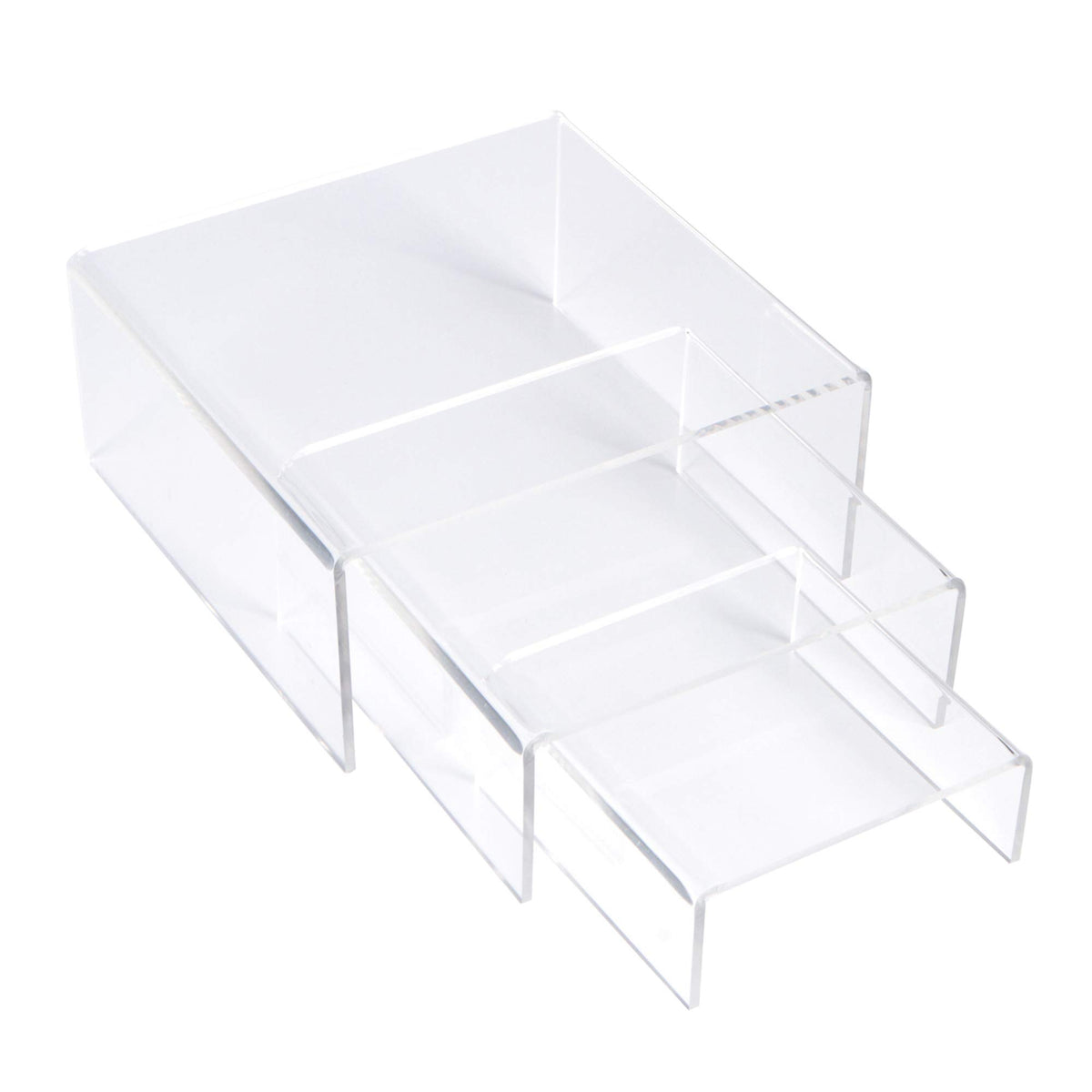 SimbaLux Acrylic Display Risers Clear Stand Set of 3 Medium Low Profile Tiered for Showcasing Food, Cupcake, Dessert, Candy, Jew