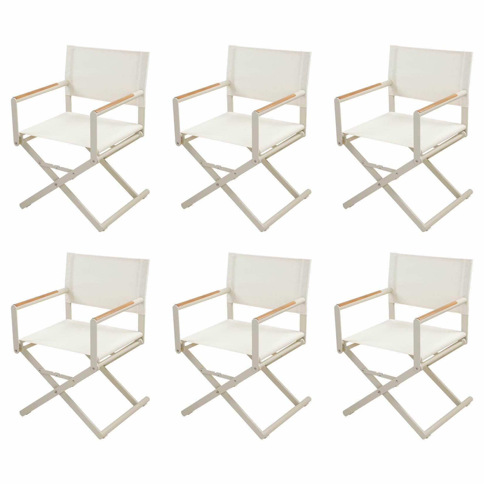 Grand Patio Extra-Wide 6-Pack Directors Chairs, Folding Dining Chair Set Of 6 With Sling And Woodgrain Armrests, Outdoor, Aprico