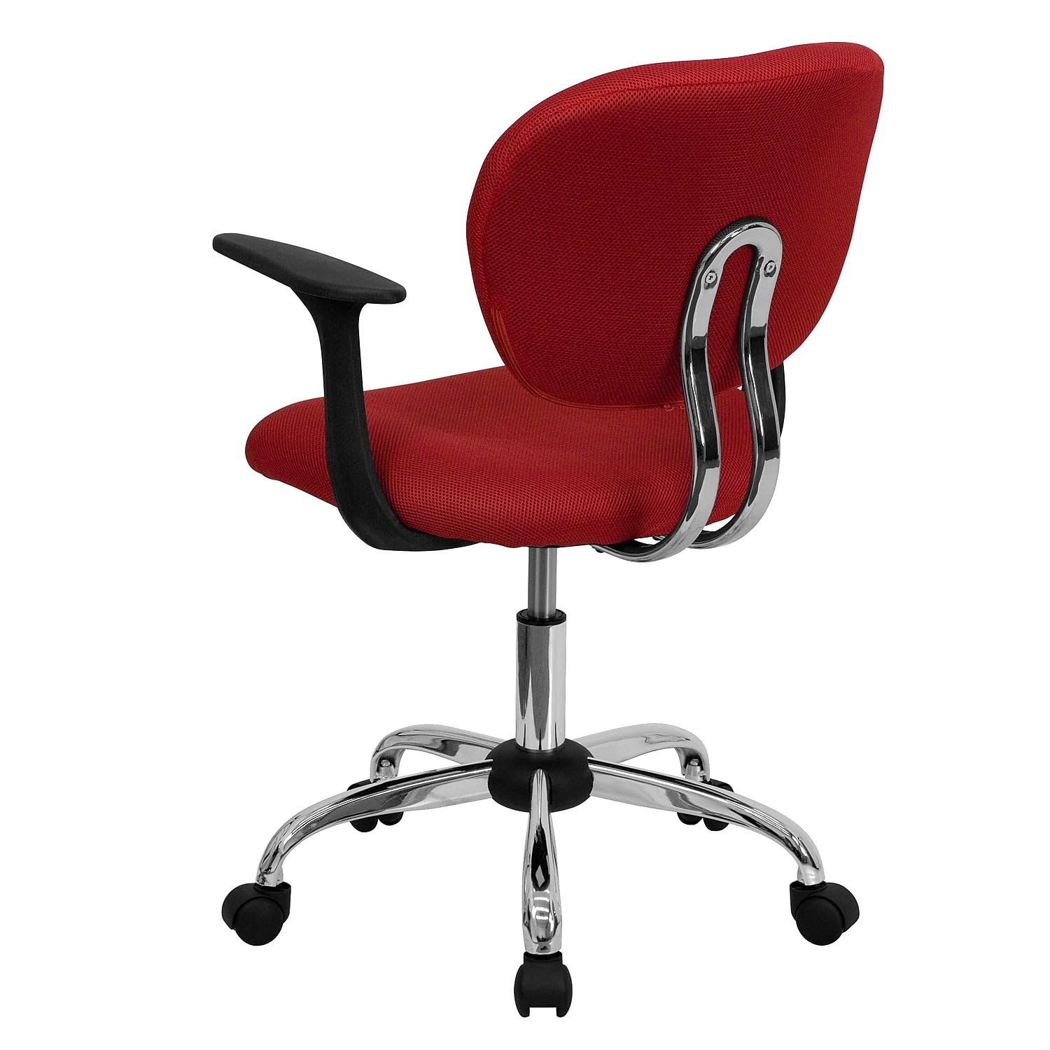 Flash Furniture Beverly Mid-Back Red Mesh Padded Swivel Task Office Chair with Chrome Base and Arms