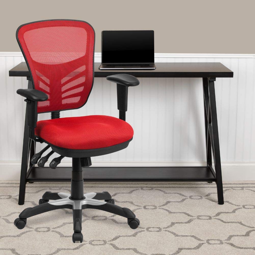 Flash Furniture Nicholas Mid-Back Red Mesh Multifunction Executive Swivel Ergonomic Office Chair with Adjustable Arms
