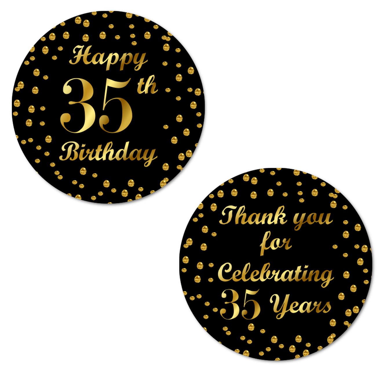 35Th Birthday Round 2 Inch Big Glossy Stickers, Thank You For Celebrating 35 Years Black And Gold Labels, Great For Party Favors