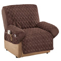 Collections Etc Diamond-Shape Quilted Stretch Recliner Cover with Storage Pockets and Elastic Straps - Furniture Protector, Choc