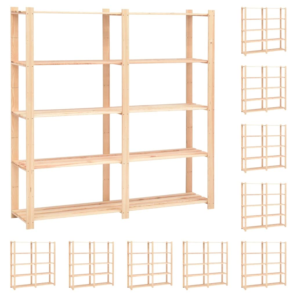 vidaXL Solid Pinewood 5-Tier Storage Racks (10 pcs) - 66.9"x15"x66.9" - 1102.3 lbs Capacity- Ideal for Household and Commercial Usage