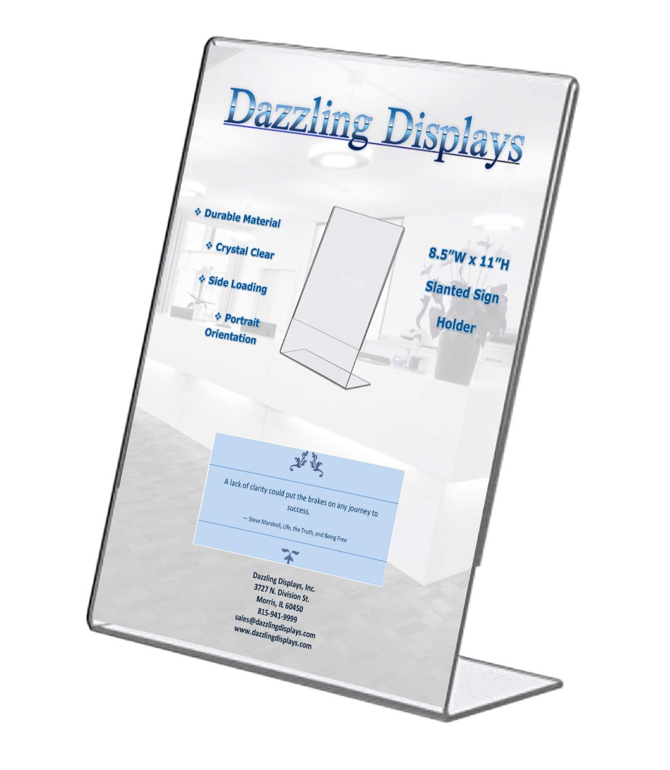 Dazzling Displays Clear Acrylic Slanted Sign Holder 8.5 X 11 - Clear Slanted Picture Frame Holder For Office, Retail, Tradeshow