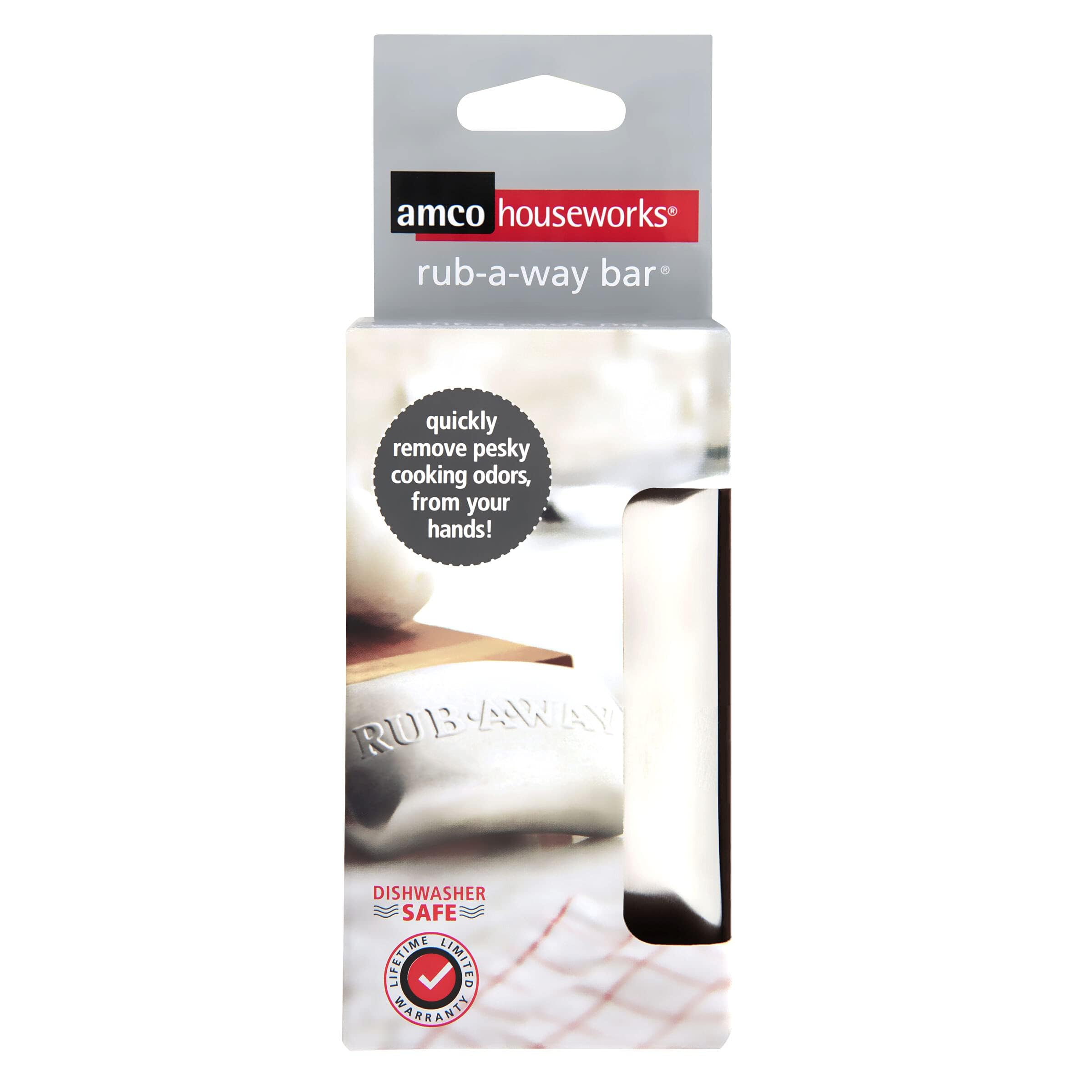 Amco Rub-A-Way Bar | Stainless Steel Odor Absorber | 4'' X 2.25'' | Dishwasher Safe | Kitchen & Outdoor Essential For Garlic, On