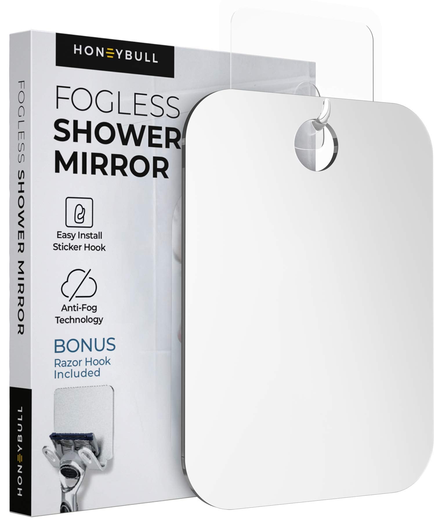 HONEYBULL Shower Mirror Fogless for Shaving - Flat Anti Fog Mirror with Razor Holder for Shower, Mirrors, Shower Accessories, Ba