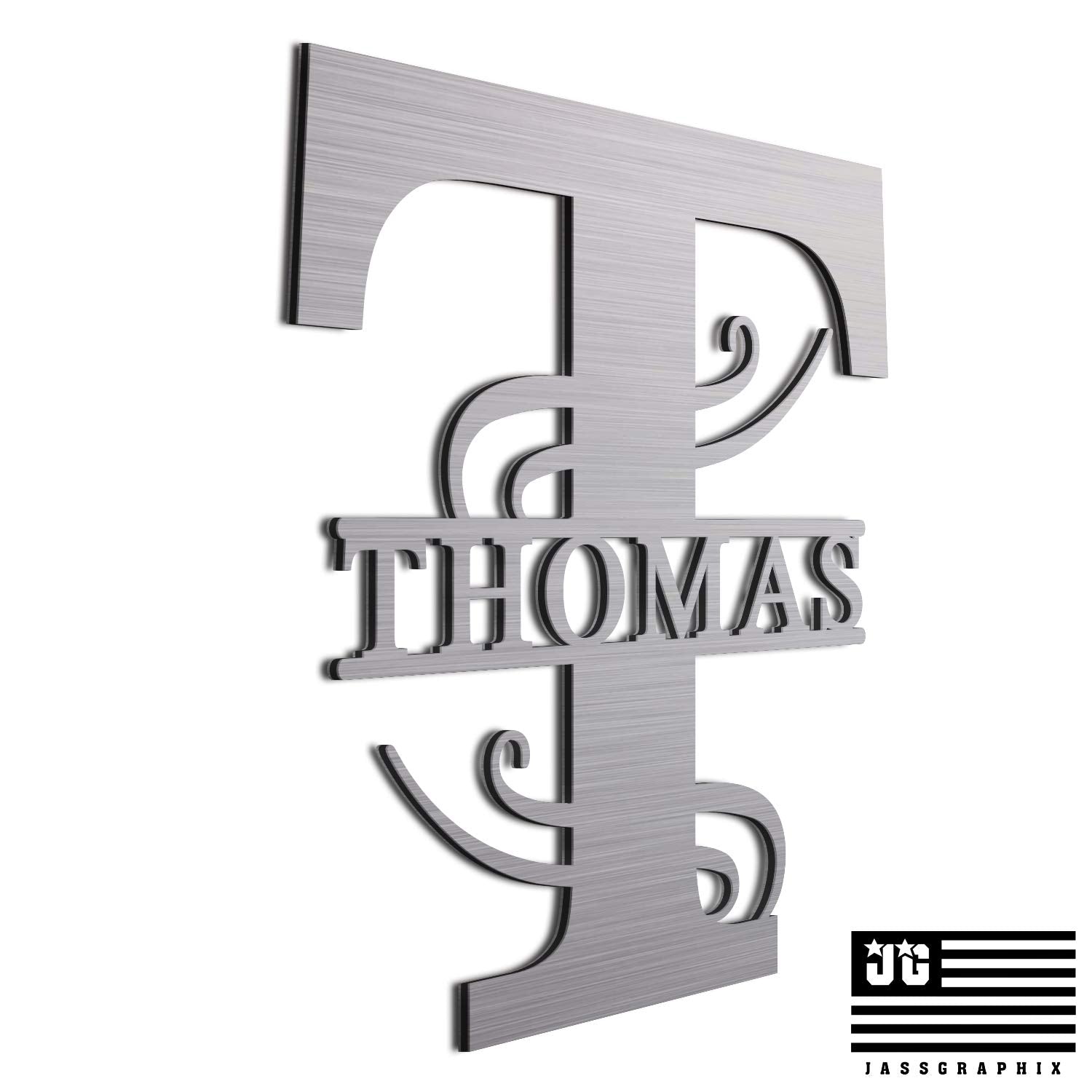 JASS GRAPHIX Thomas 12 Brushed Aluminum Monogrammed Sign Door Wall Decor Last Name Signs for Home