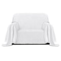 Purefit Geometric Jacquard Throw Sofa Cover - Textured Soft Washable Decorative Couch Covers For 3 Cushion Couch, Throw Cover With Tassels Furniture Protector For Pets, Kids (Small, White)