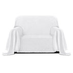 Purefit Geometric Jacquard Throw Sofa Cover - Textured Soft Washable Decorative Couch Covers For 3 Cushion Couch, Throw Cover With Tassels Furniture Protector For Pets, Kids (Small, White)