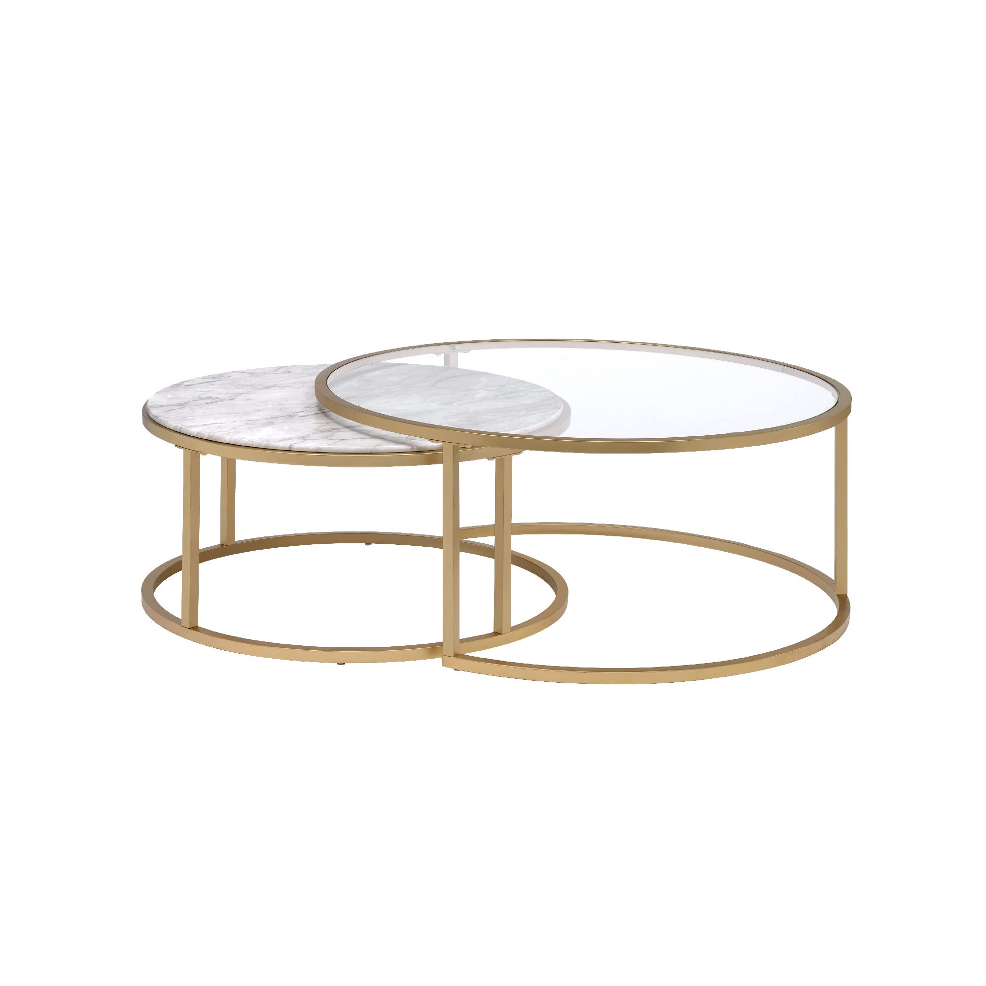 Benjara, Gold Metal Coffee Tables With Marble Tops, Set Of Two