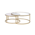 Benjara, Gold Metal Coffee Tables With Marble Tops, Set Of Two
