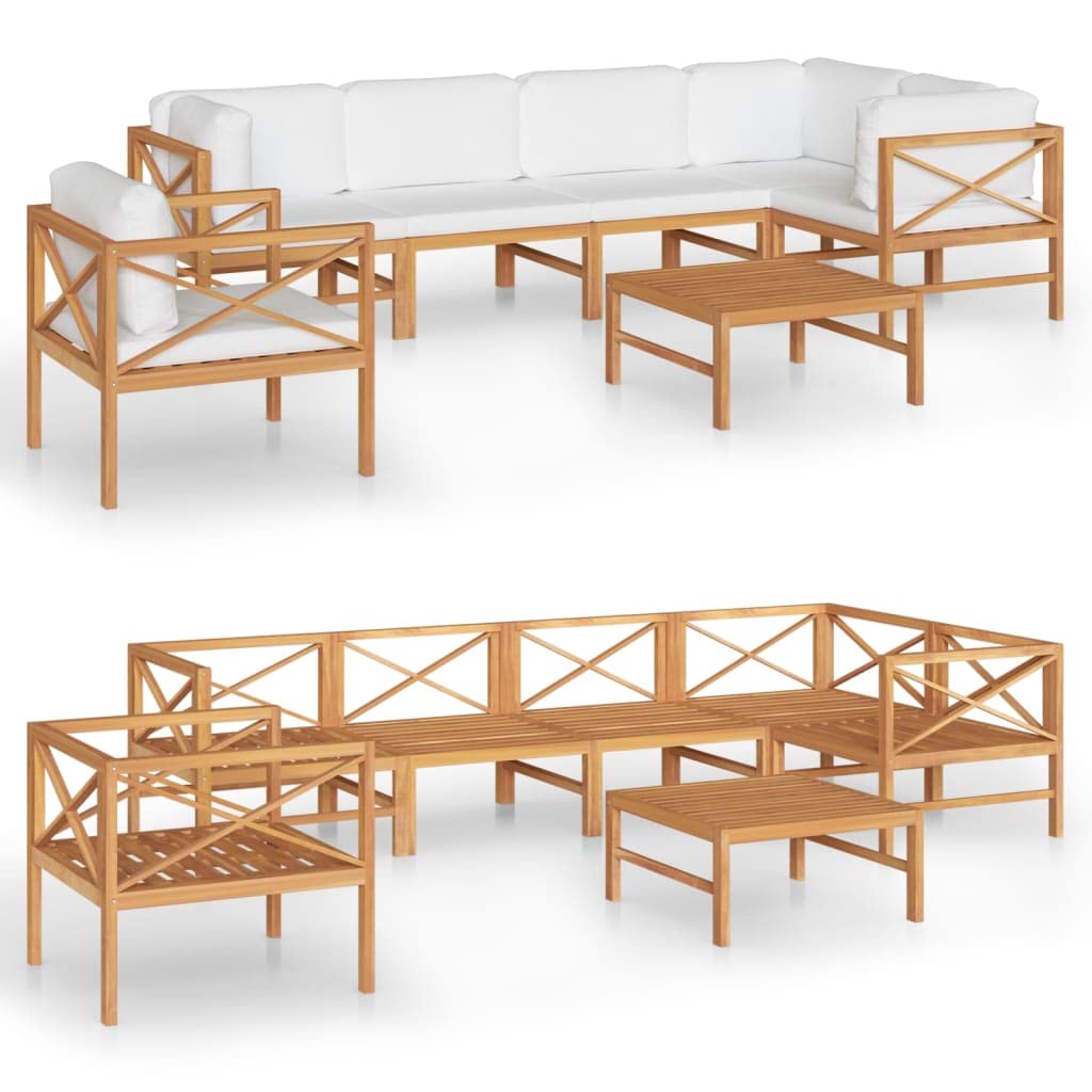 Vidaxl Garden Furniture Set 7 Pieces Cushions Outdoor Furniture Patio Terrace Home Sofa Chair Table Seat Soft Sturdy Cream Teak Wood