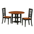 East West Furniture Suni3-Bch-W 3 Piece Dinette Set For Small Spaces Contains A Round Dining Table With Dropleaf & Shelves And 2 Dining Chairs, 42X42 Inch, Black & Cherry