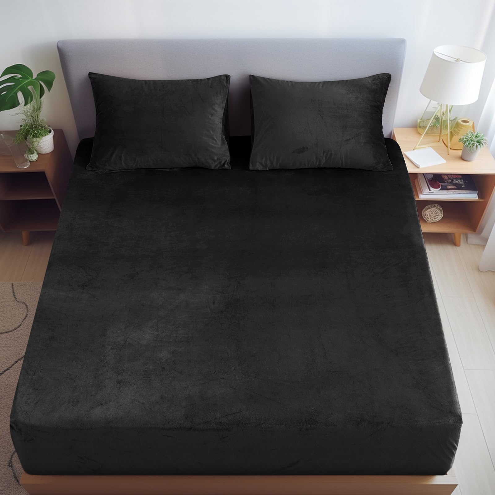 David'S Home Truly Velvet Fitted Sheet Queen Size, Ultra Soft Bottom Sheet 16' Deep Pocket, All-Round 2.5Cm Wider Strong Elasti