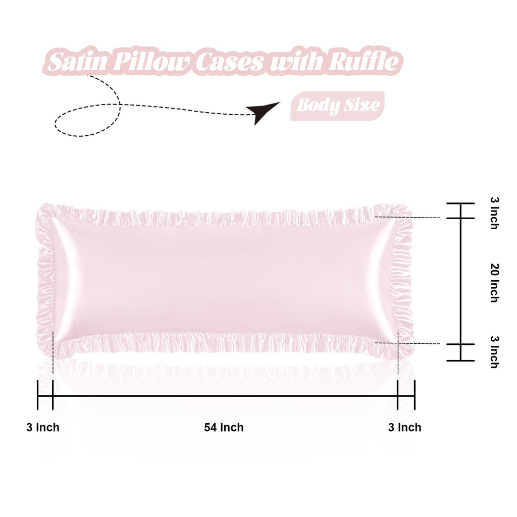 Homiest Ruffle Satin Body Pillow Cover, Silky Satin Body Pillowcase With Envelope Closure, Luxury & Ultra Soft Body Size Pillow