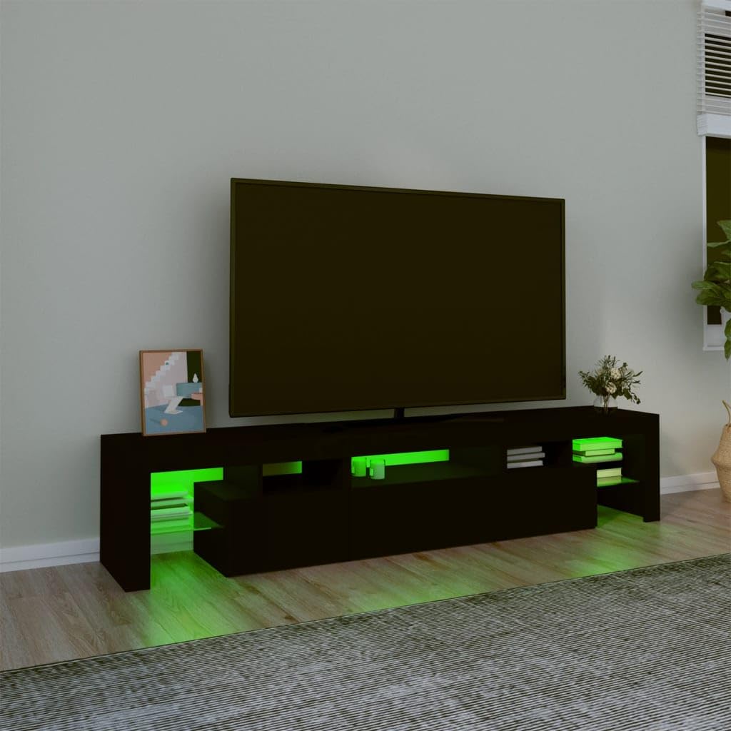 vidaXL TV Cabinet with LED Lights Home Bedroom Living Room Entertainment Center HiFi Side Cabinet TV Console Stand Media Unit Furniture Black