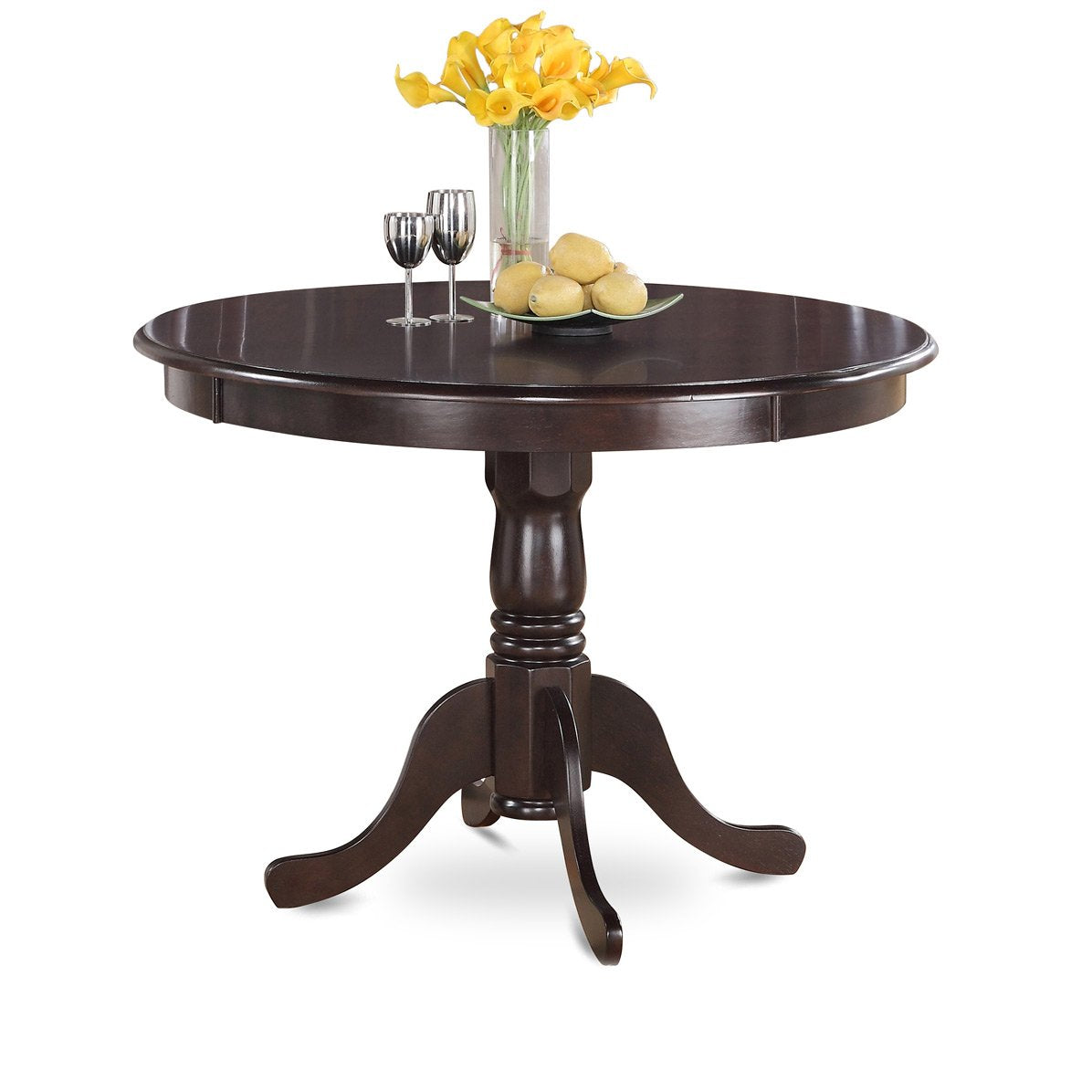 East West Furniture Hldr5-Cap-03 5 Piece Dining Set Includes A Round Dining Room Table With Pedestal And 4 Brown Linen Fabric Upholstered Parson Chairs, 42X42 Inch, Cappuccino