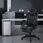 Monibloom Gaming Chair Office Chair Leather High Back Computer Chair With Headrest And Lumbar Support 360° Swivel Ergonomic Footrest Adjustable Gamer Chair For Adult Teen Home Office Using, Gray