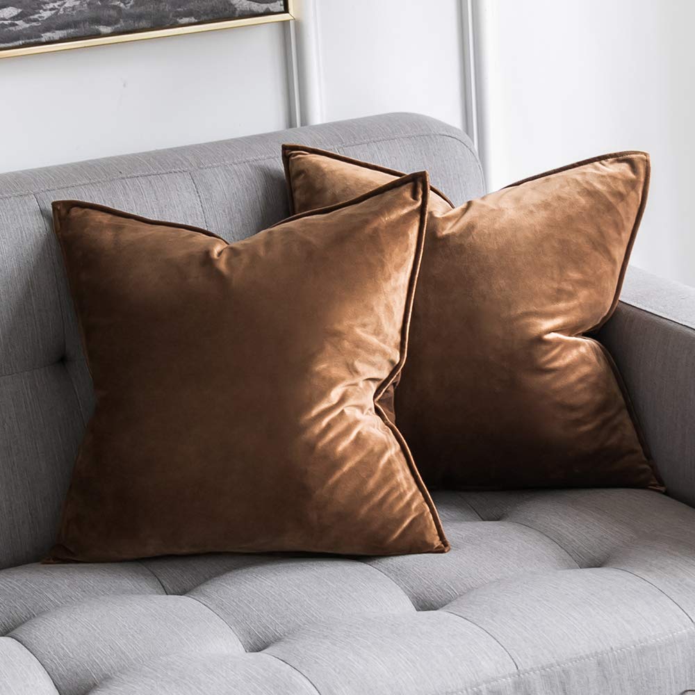 Miulee Pack Of 2 Decorative Velvet Throw Pillow Cover Soft Chocolate Pillow Cover Soild Square Cushion Case For Sofa Bedroom Car