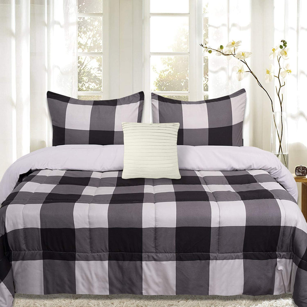 Sweet Home Collection Comforter Set 4 Piece Buffalo Check Plaid Design Soft And Luxurious All Season Down Alternative Reversible