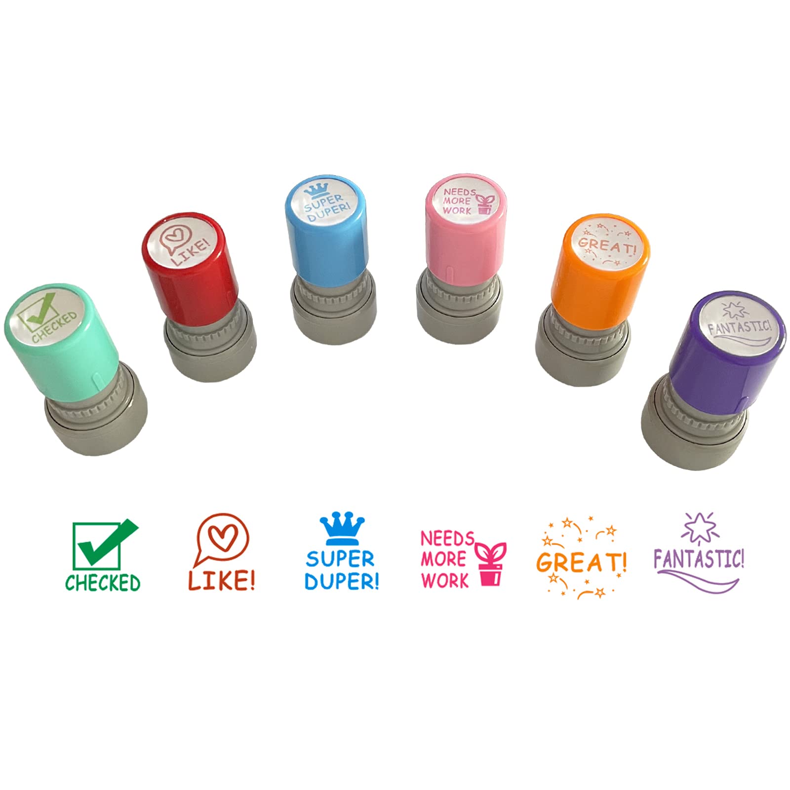 Wafjamf Pack Of 6 Sorted Teacher Stamp Teachers Self-Inking Rubber Stamps Teacher Review Photosensitive Stamps Colorful Behavior