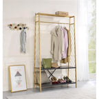 Acme Pahor Trapezoid Metal Hall Tree With 2 Tier Shelves In Gold And Black