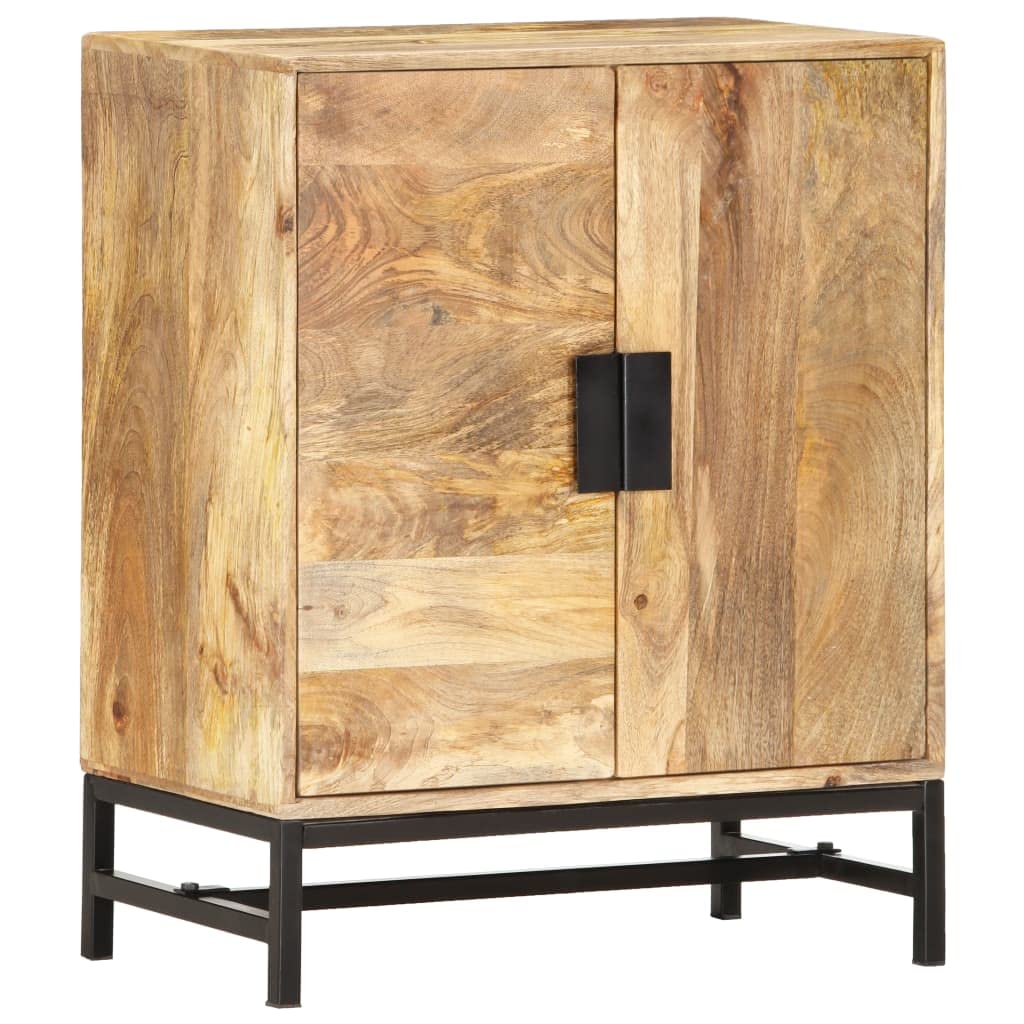 vidaXL Wooden Sideboard - Mango Wood, Brown/Black, 23.6&quot; x 13.8&quot; x 29.5&quot;, Steel Legs, Industrial