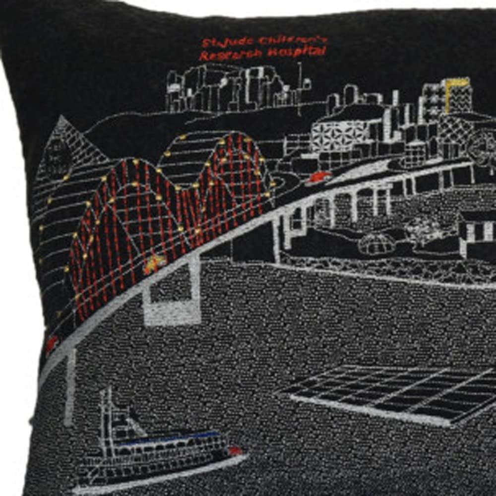 HomeRoots Grey 35' Black Memphis Nighttime Skyline Lumbar Decorative Pillow