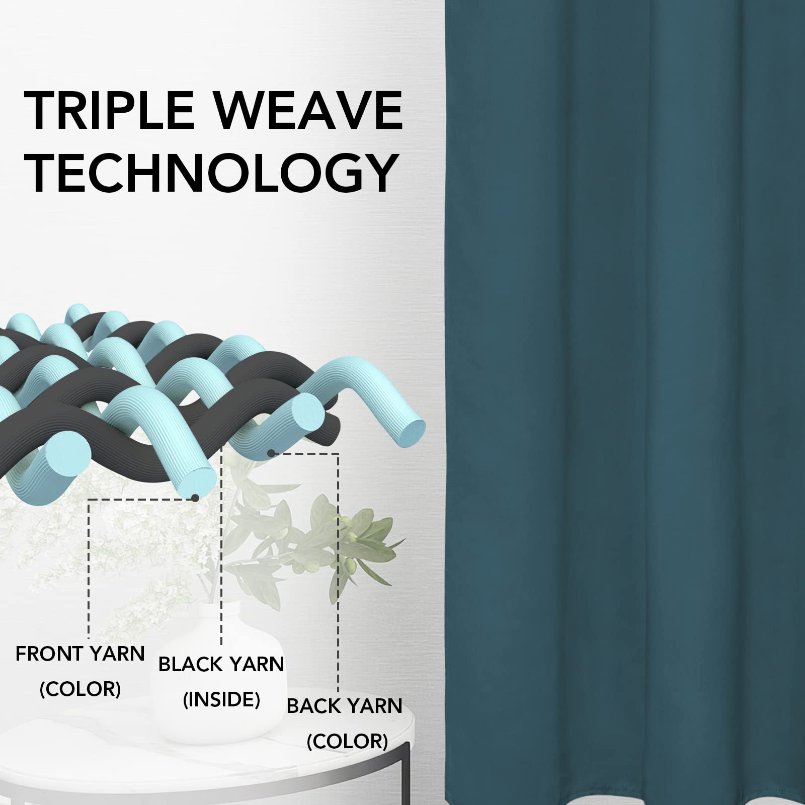 Easy-Going Rod Pocket Blackout Curtains For Bedroom, Room Darkening Window Curtains For Living Room, Thermal Insulated Noise Reduction Solid Window Drapes, 2 Panels(42X45 In, Bluestone)