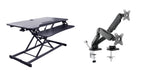 Rocelco 43" Height Adjustable Standing Desk Converter with Premium Dual Monitor Arm Mount - Tall Stand Up Tabletop Riser and Tablet Slot - Computer Workstation - Keyboard Tray - Black (R VADRB-43-MA2)