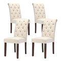 Tufted Dining Chairs Set of 4, Upholstered Parsons Dining Room Chairs, Fabric Kitchen Side Chair with Wood Legs, Beige