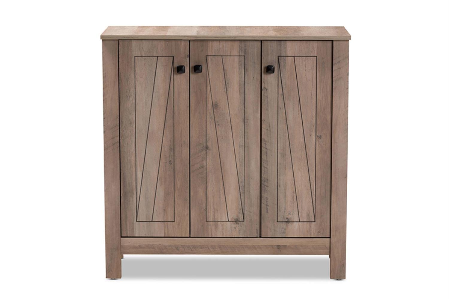 Baxton Studio Derek Modern and Contemporary Transitional Natural Oak Finished Wood 3-Door Shoe Cabinet