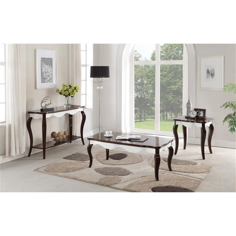 Acme Mathias Waving Apron Wood Sofa Table in Walnut and White