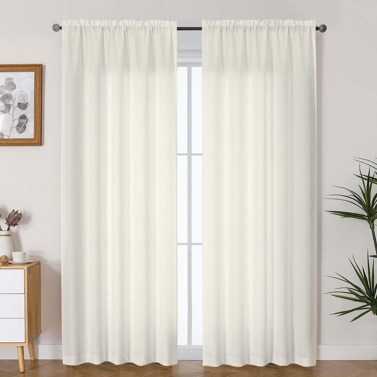 Lecloud Bessie Ivory Curtains 84 Inches Long 2 Panels, Rustic Light Filtering Faux Linen Curtains, Breathable Dual Rod Pocket Dr