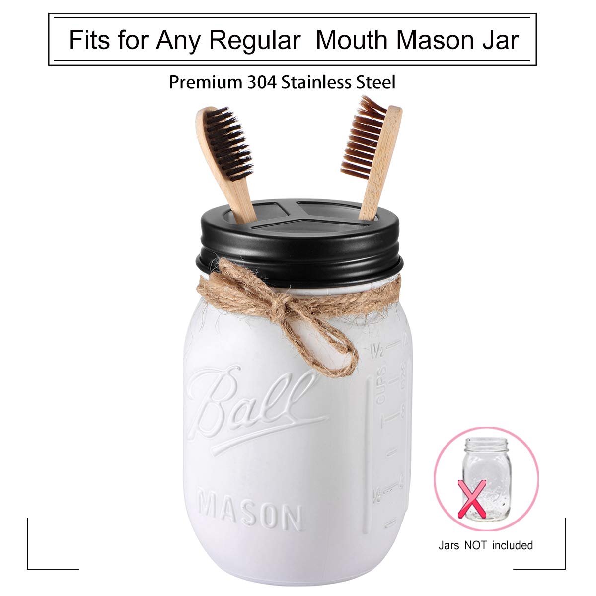 Komashr Mason Jar Bathroom Accessories Set(4Pcs)- Jars Not Included - Foaming Soap Dispenser,Toothbrush Holder, And Apothecary S