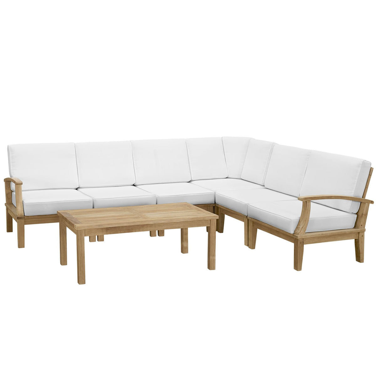 Lexmod Marina 7-Piece Outdoor Patio Teak Sofa Set, Natural White