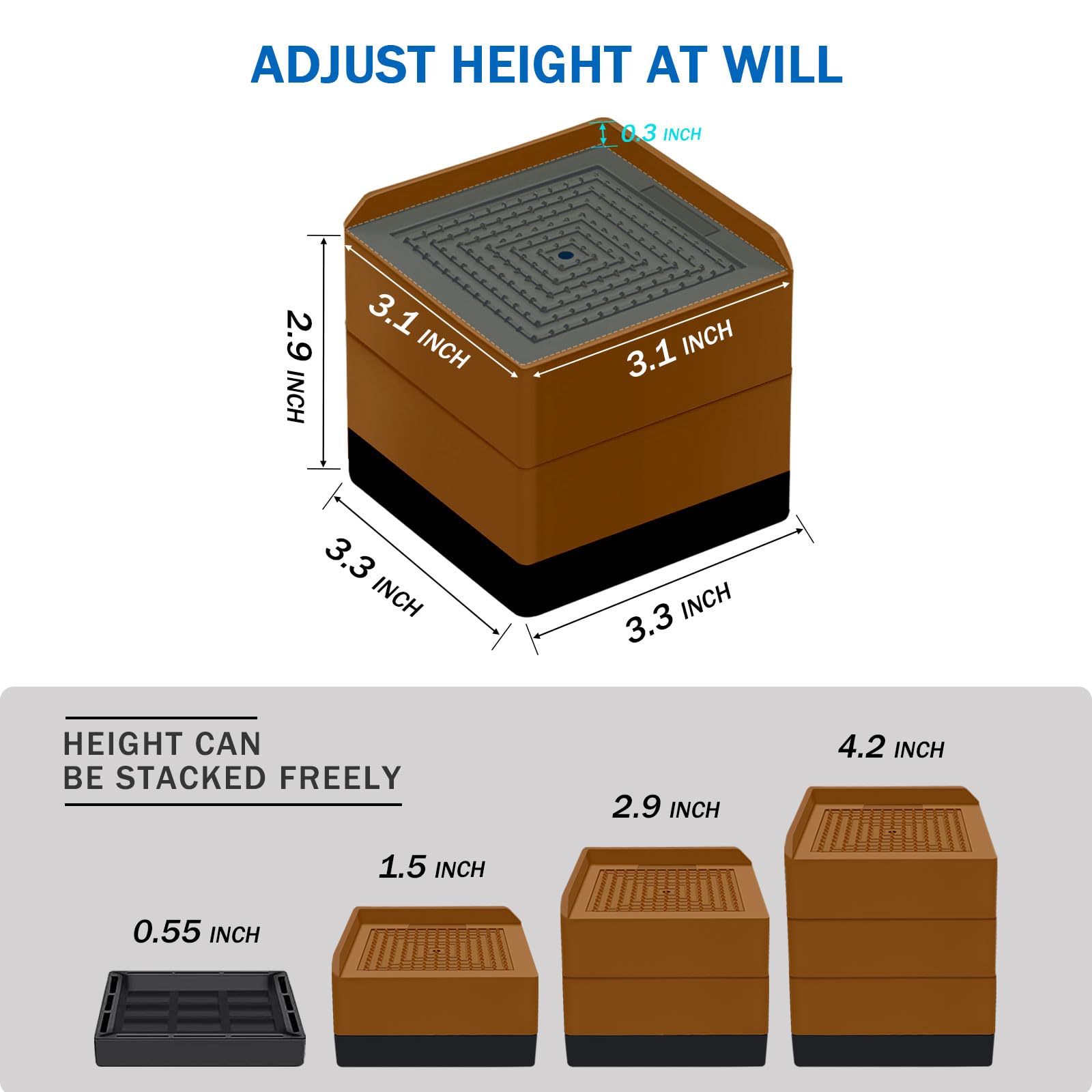 Annkut Bed Furniture Risers 3 Inch, Square Adjustable Risers Blocks For Bed Sofa Table And Couch Lift To 1.5 Or 3 Inch,Heavy Dut