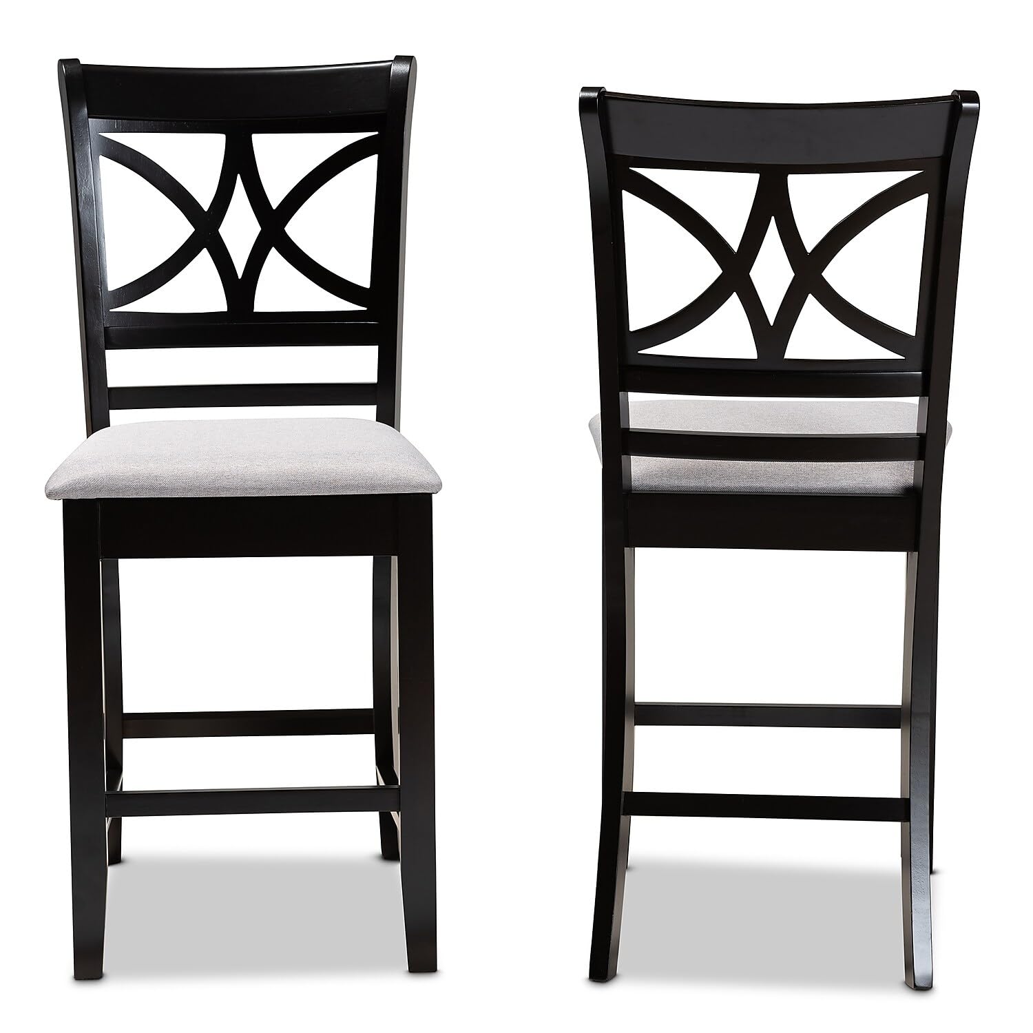 Baxton Studio Chandler Gray Upholstered Espresso Finished 2-Piece Pub Chairs