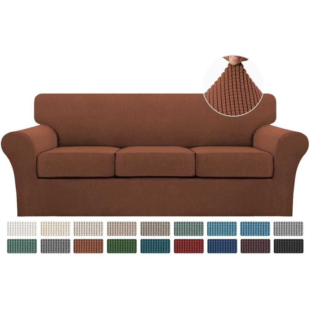 Turquoize 4 Piece Sofa Covers For 3 Cushion Couch Slipcover Soft Cover Dogs-Washable Furniture With Individual Covers,Feature Jacquard Fabric(3 Cushion Sofa, Caramel)