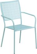Flash Furniture Commercial Grade Sky Blue Indoor-Outdoor Steel Patio Arm Chair with Square Back