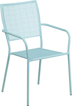 Flash Furniture Commercial Grade Sky Blue Indoor-Outdoor Steel Patio Arm Chair with Square Back